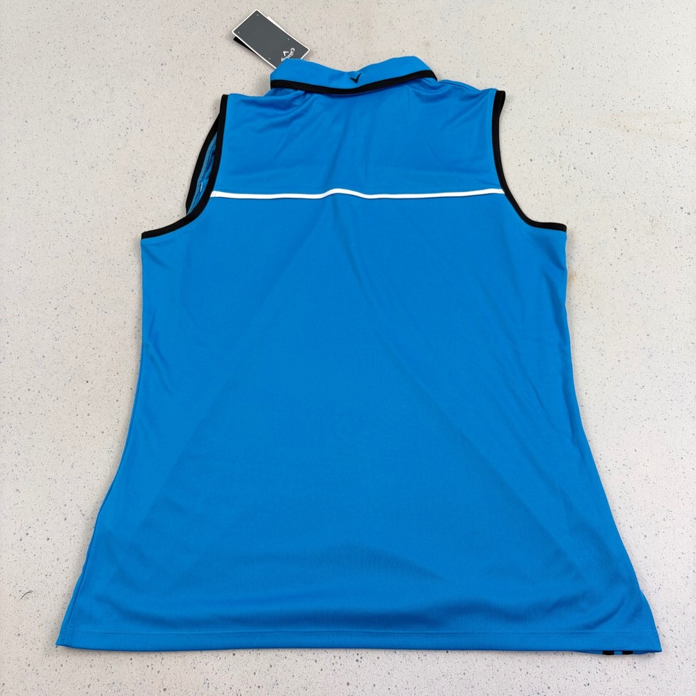 Sleeveless Golf Polo Callaway Opti-Dri Performance Blue Stripe Black Trim XL NWT - Picture 7 of 8